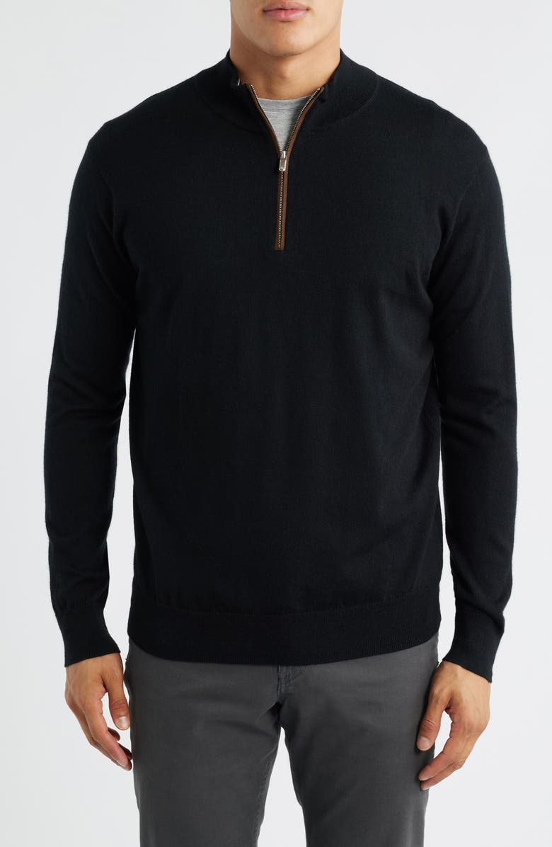 Peter Millar Autumn Crest Merino Wool Blend Quarter Zip Sweater, Main, color, Black