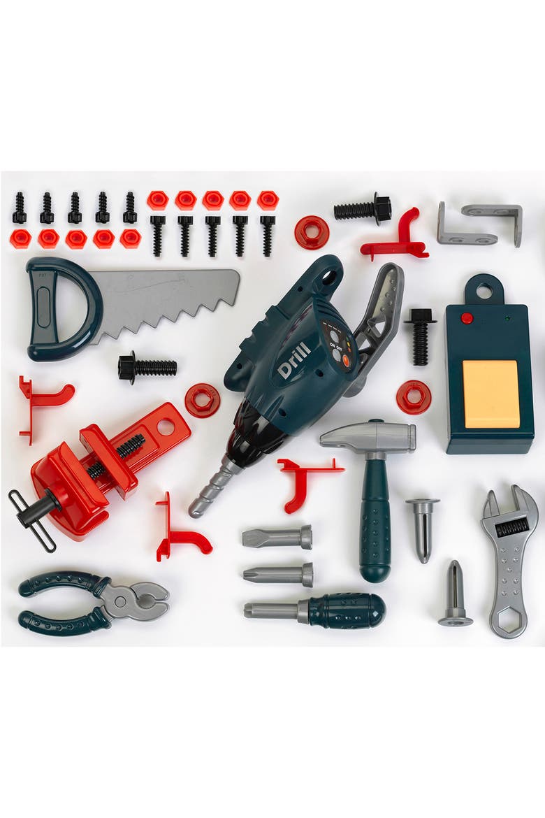 Adjustable Height Pretend Play Workbench 48 Pcs Tool Playset, Ages 3+, Alternate, color, Multicolored