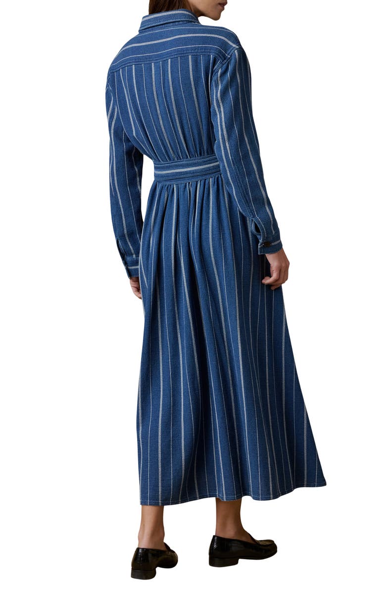 Faherty Julia Island Tide Stripe Long Sleeve Organic Cotton Wrap Shirtdress, Alternate, color, Indigo Drift Stripe