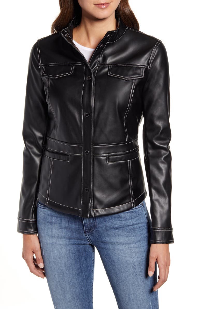 Sam Edelman Faux Leather Shirt Jacket, Alternate, color,