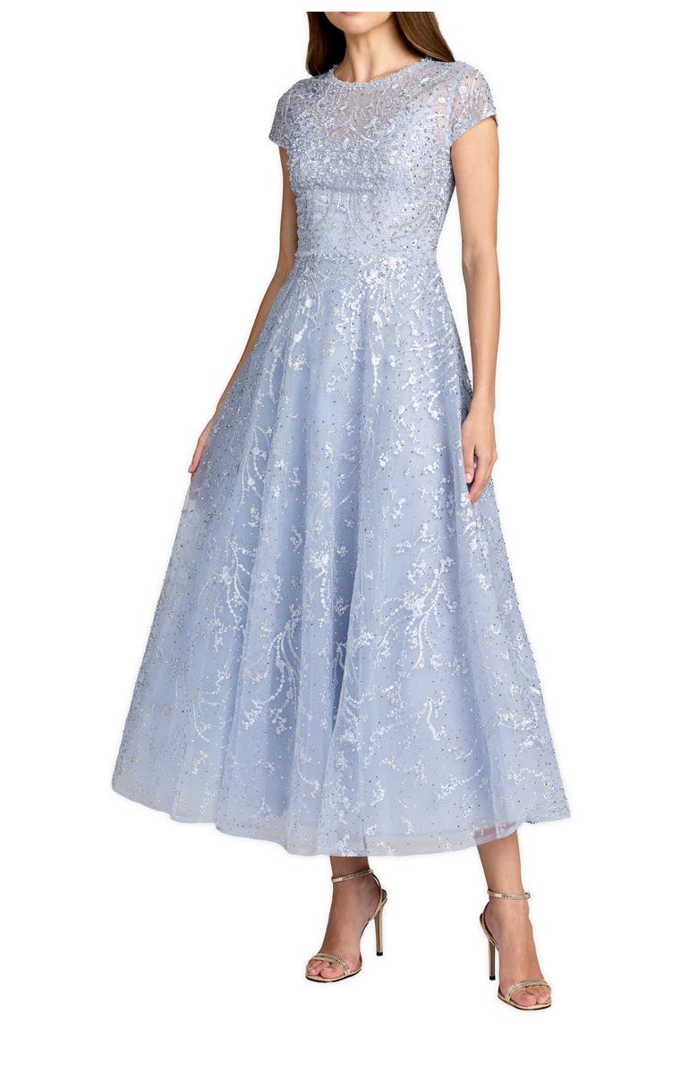 Mac Duggal Women's Embellished High Neck Cap Sleeve A Line Dress, Main, color, Powder Blue