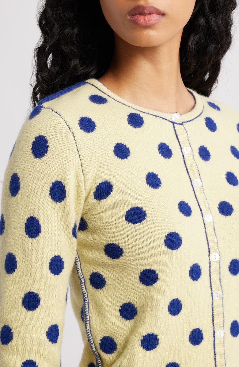 Damson Madder Tabitha Polka Dot Reversible Merino Wool Cardigan, Alternate, color, Butter