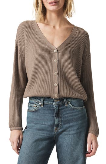 Splendid Bri Rib Blouson Sleeve Cardigan In Brown