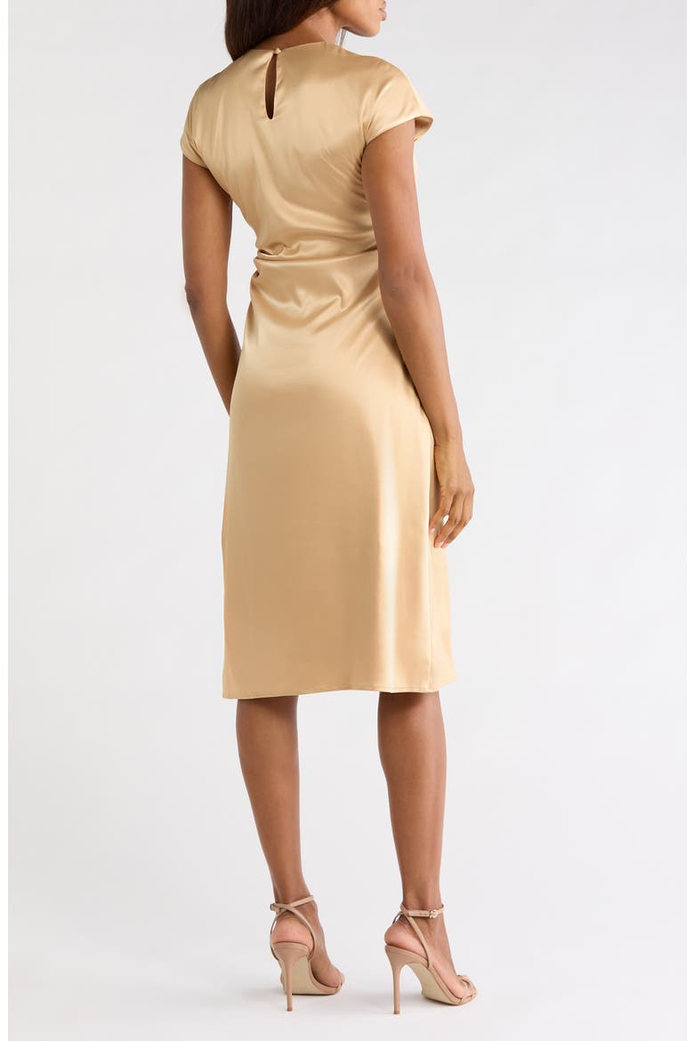 Draped Satin Midi Dress, Alternate, color, GOLD