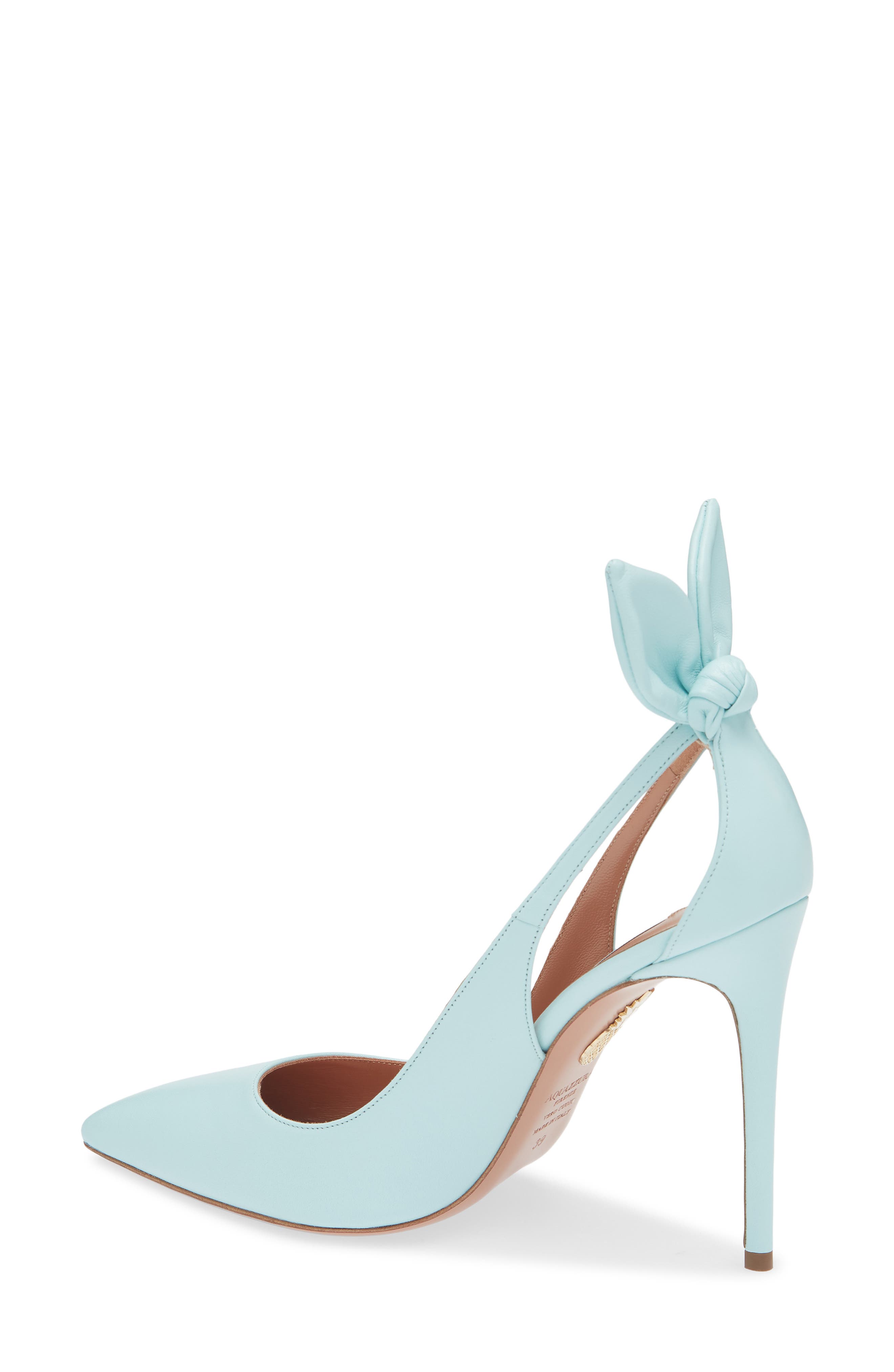 Aquazzura Bow Tie Pointed Toe Pump, Alternate, color, Seabreeze
