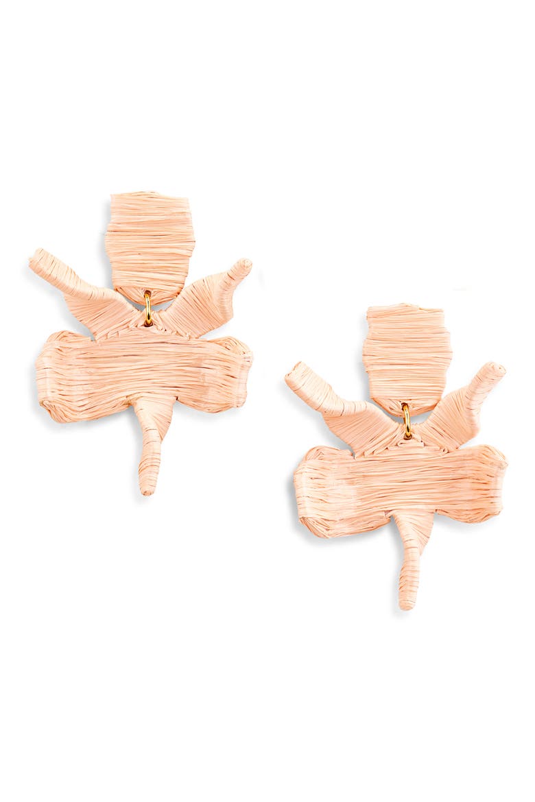 Raffia Paper Lily Drop Earrings, Main, color, NATURAL