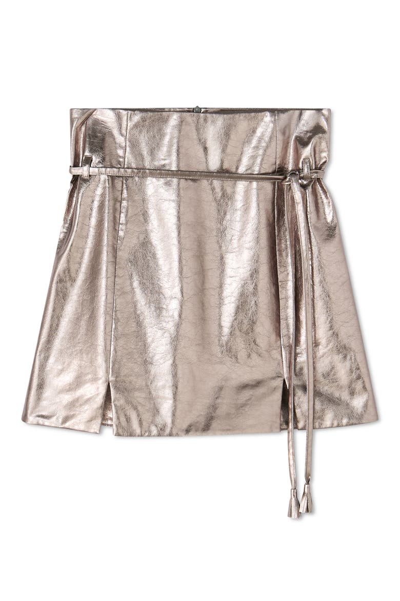 Zig Faux Leather Skirt, Alternate, color, SILVER