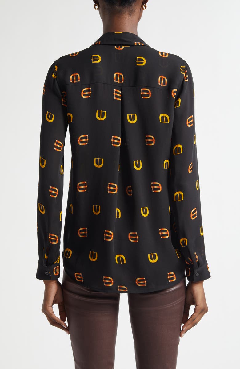 L'AGENCE Nina Horsebit Print Silk Button-Up Shirt, Alternate, color, Black Multi Conv Buckle