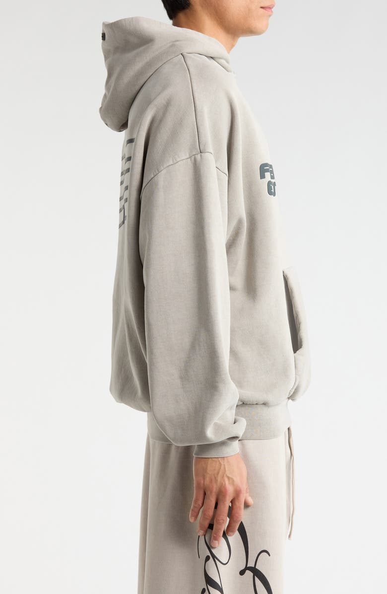 Fear of God Essentials 
90s Fleece Logo Graphic Hoodie, Alternate, color, Smoke Grey