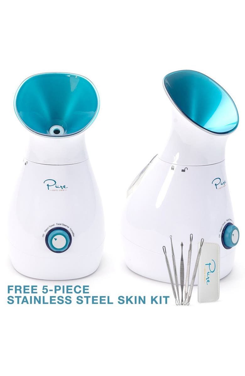 NanoSteamer Large 3-in-1 Ionic Facial Steamer with Bonus 5-Piece Stainless Steel Skin Kit