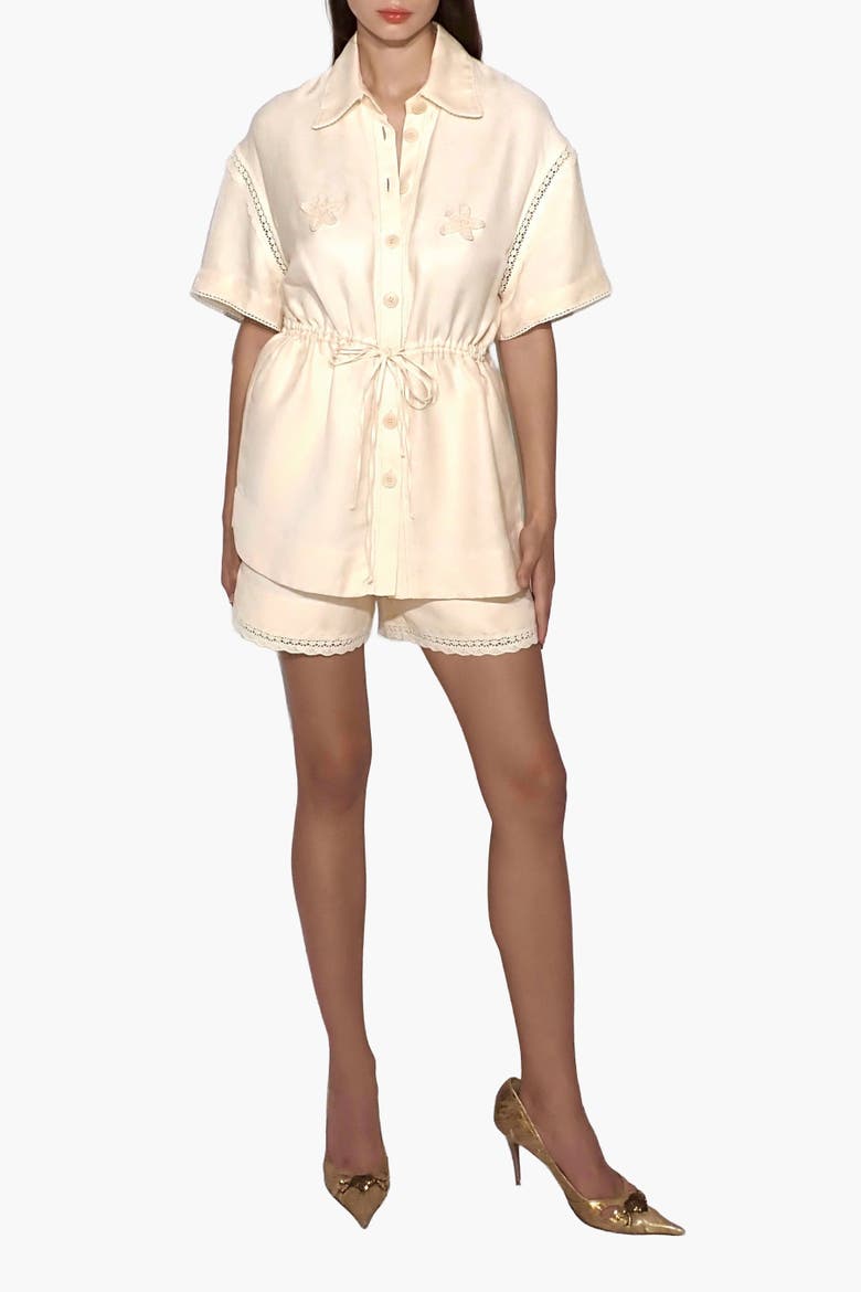 Lace-Insert Floral-Applique Blouse, Alternate, color, Light Apricot