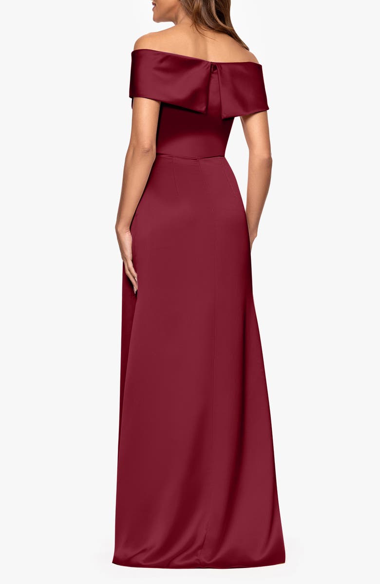 Xscape Evenings Off the Shoulder Satin Gown, Alternate, color, Wine