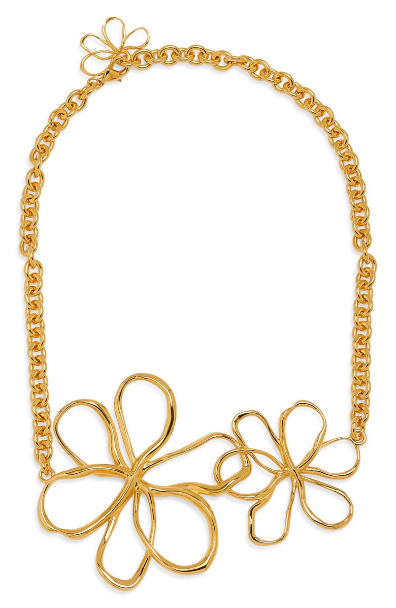 Oscar de la Renta Double Flower Bib Necklace, Main, color,