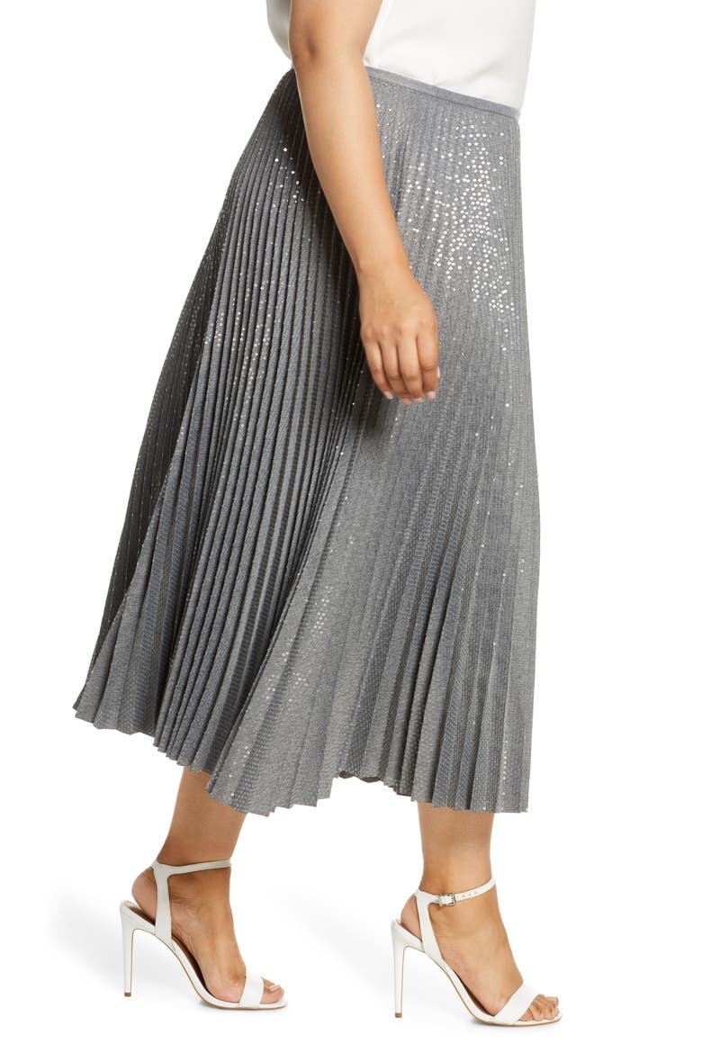 Jahira Sequin Pleated Midi Skirt, Alternate, color, NICKEL MELANGE