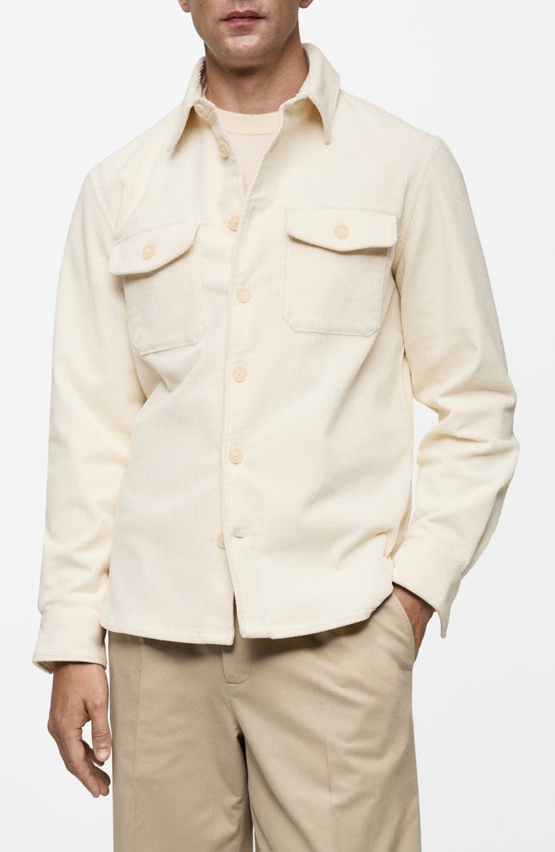 MANGO Regular Fit Corduroy Overshirt, Main, color, Off White