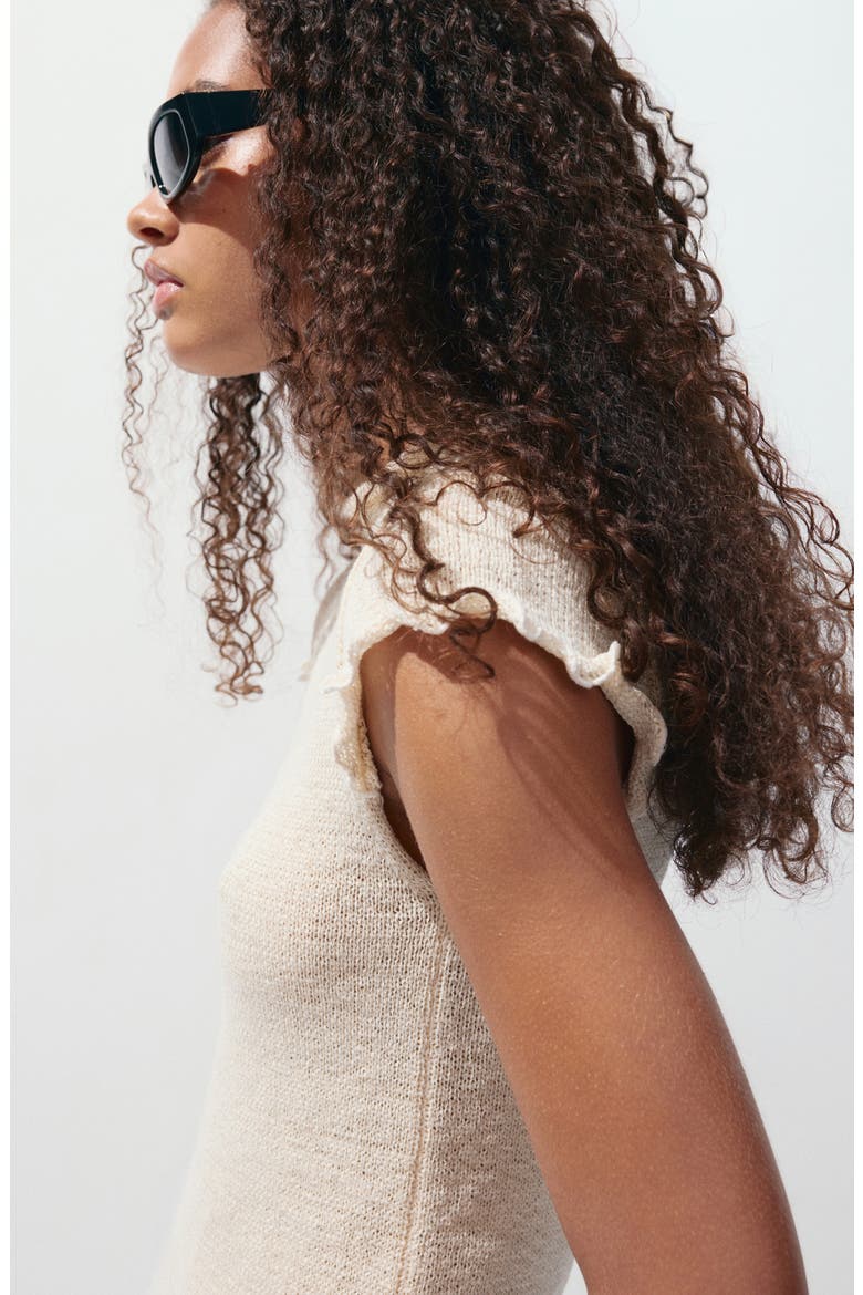 Wavy Cap Sleeve Sweater, Alternate, color, SAND