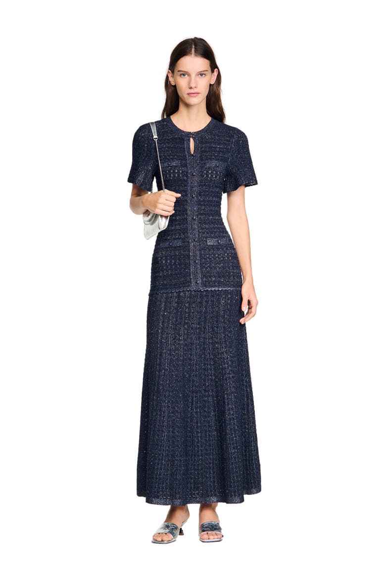 Rhinestone knit maxi dress, Alternate, color, Navy blue