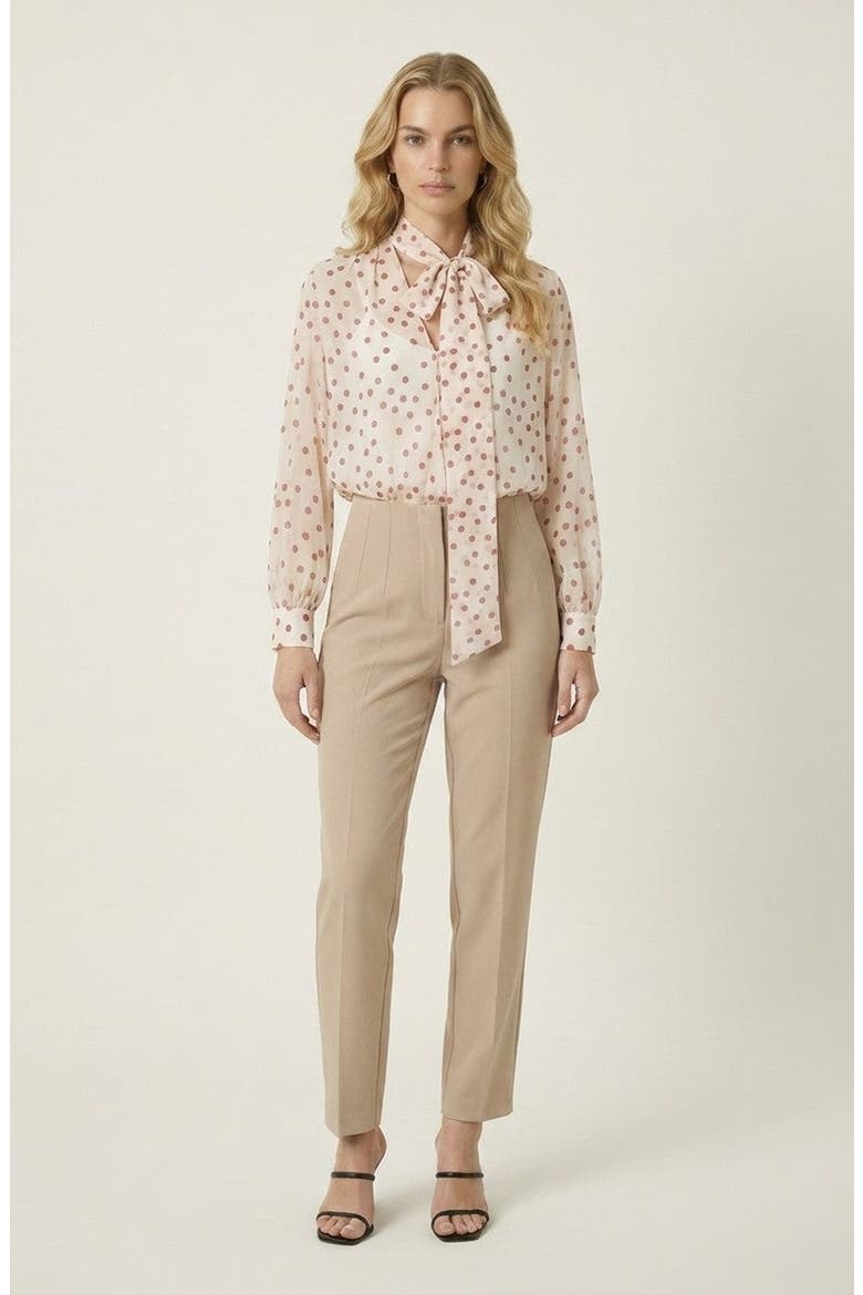 Summer Polka Dot Tie Neck Long Sleeve Blouse, Alternate, color, Red