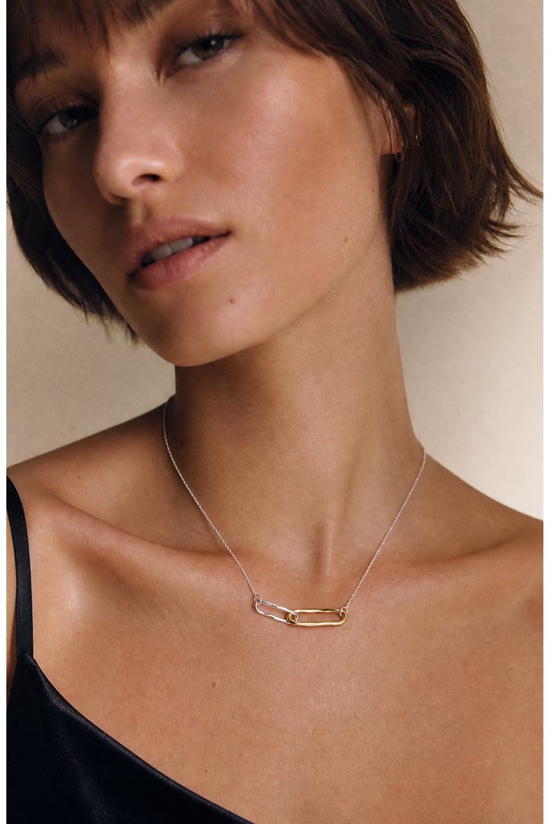 Two-Tone Linked Pendant Necklace, Alternate, color, GOLD/ SIL