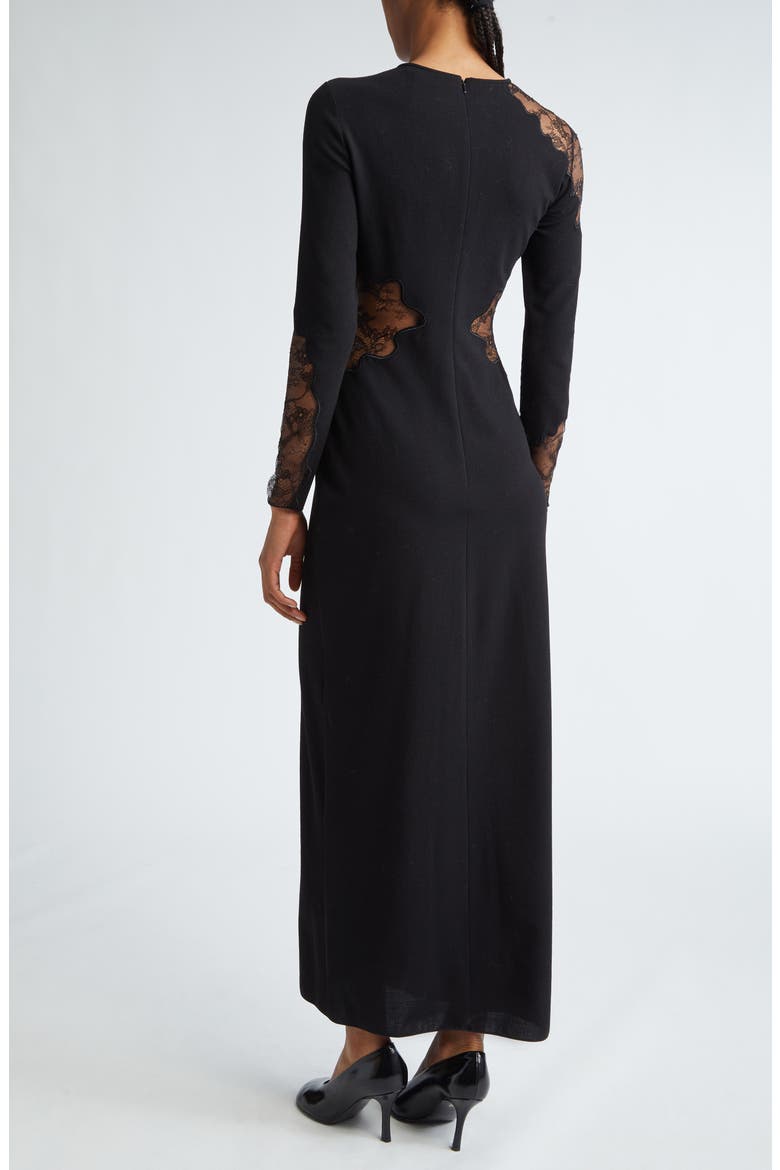 Enziana Peekaboo Lace Long Sleeve Wool Blend Crepe Dress, Alternate, color, BLACK