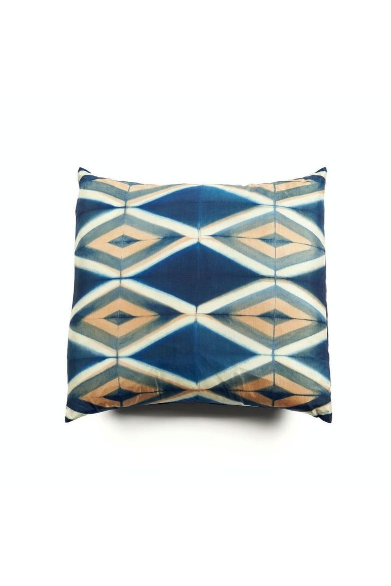 Tisa Black Handcrafted Shibori Print Mulberry Silk Pillow - Cover Only, Main, color, Black/Indigo