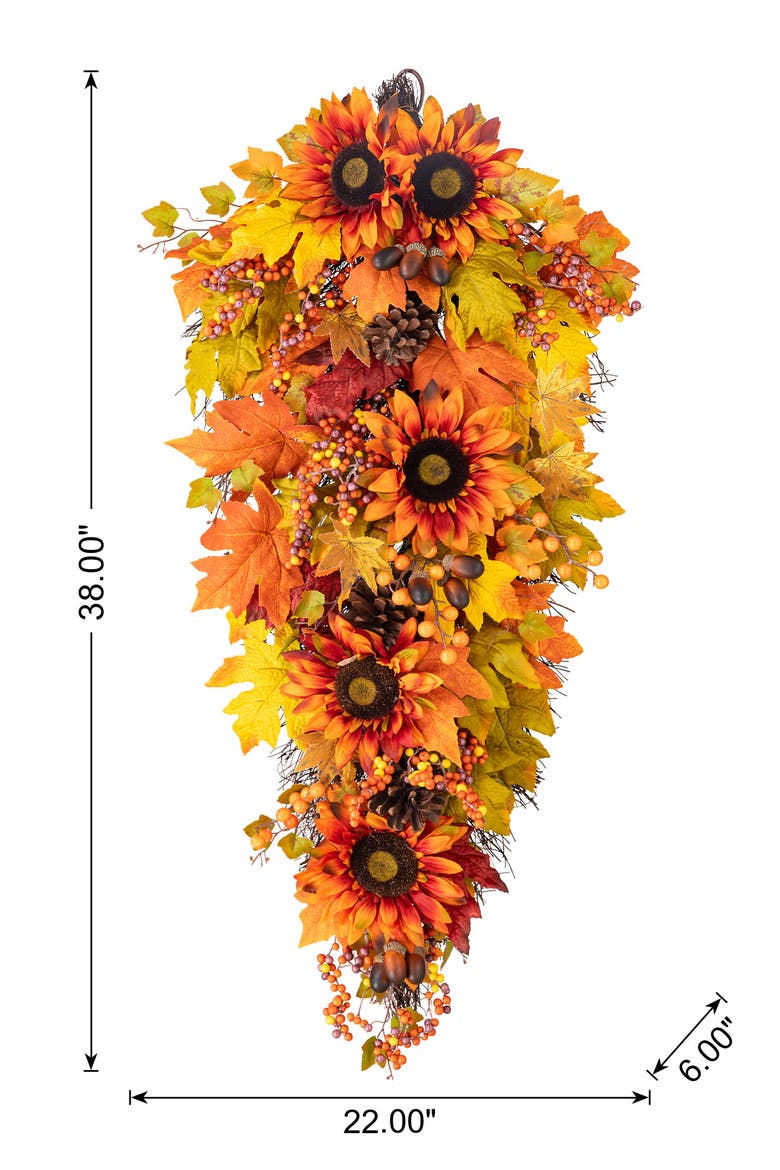 38"H Fall Oversized Sunflower Teardrop, Alternate, color, Orange