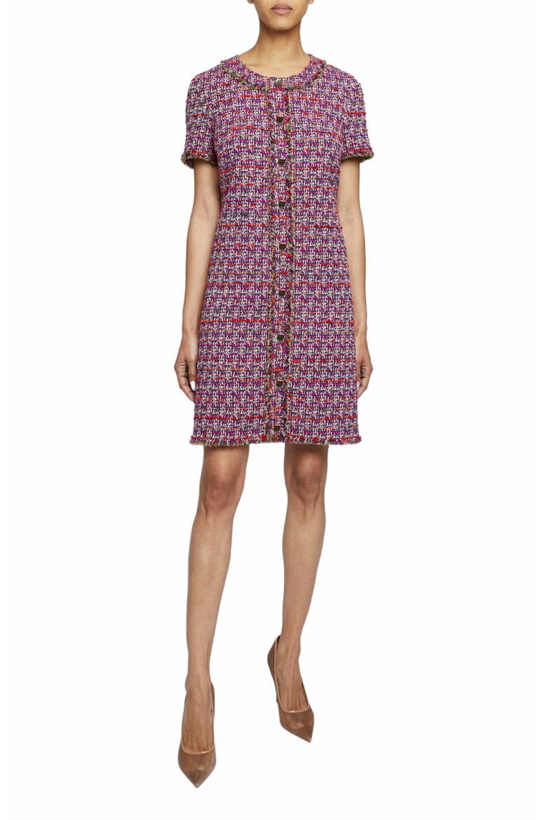 Shea Short Sleeve Shift Dress in Lightweight Modern Tweed, Main, color, MAGENTA MULTI