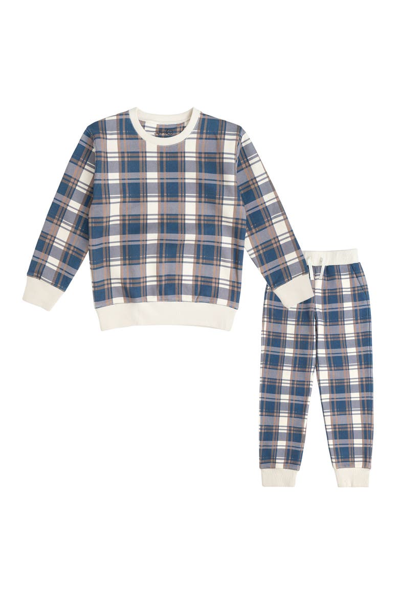 Navy Plaid Sweatshirt & Jogger Set, Main, color, Navy