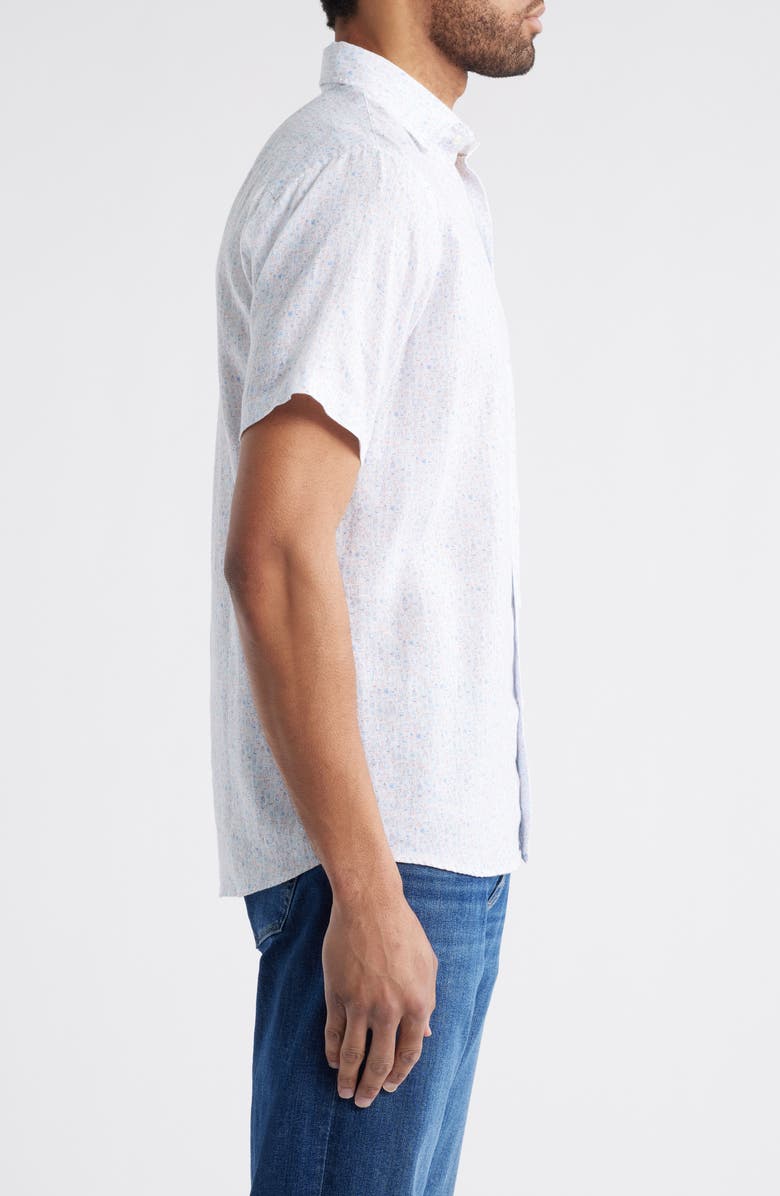 Peter Millar Soiree Short Sleeve Linen Button-Up Shirt, Alternate, color, Blue Multi