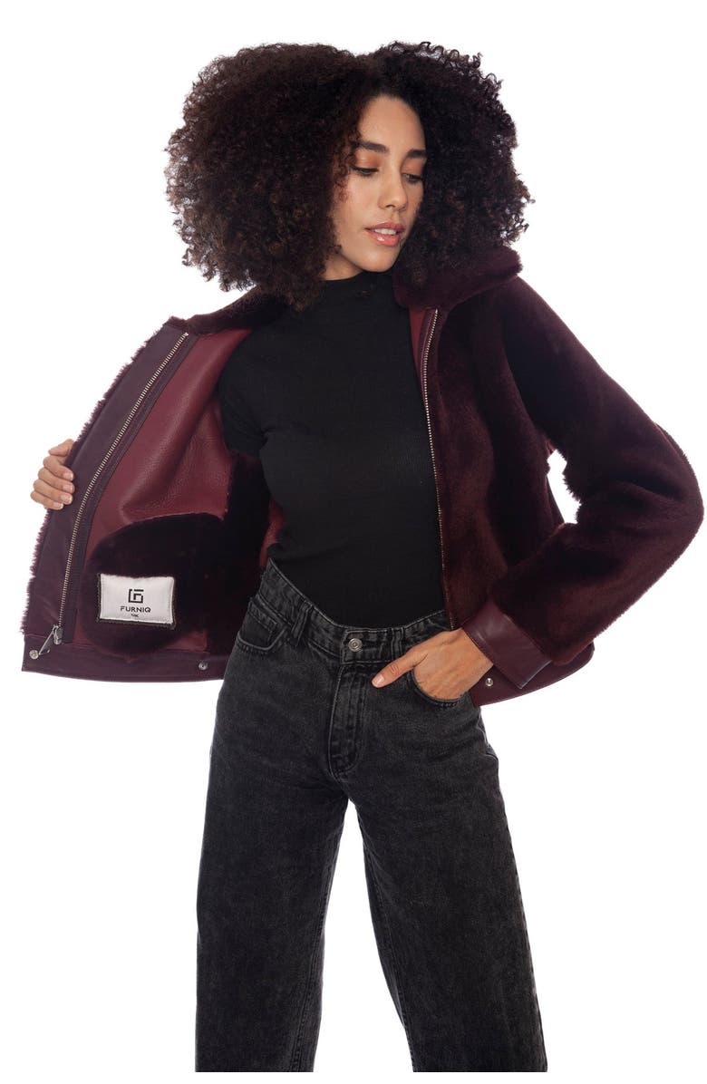 Furniq UK Freya Shearling Jacket, Main, color, Burgundy