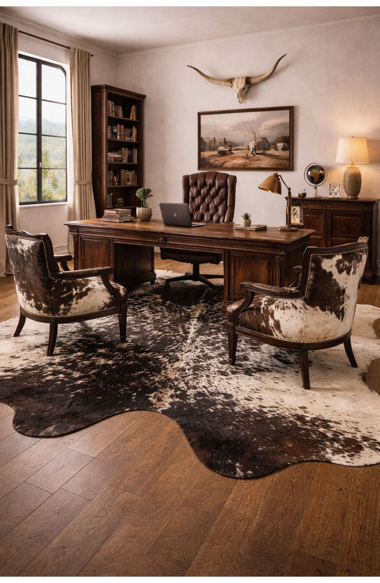Rhacam Eco Hides RH Rugs Heritage Cowhide Rug 9'0" × 7'5", Alternate, color, Black/Brown/White