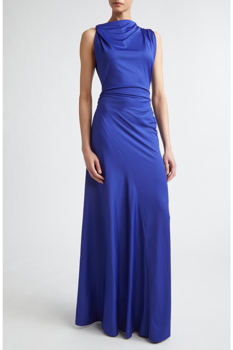 Draped Stretch Jersey Gown, Alternate, color, BRIGHT INDIGO