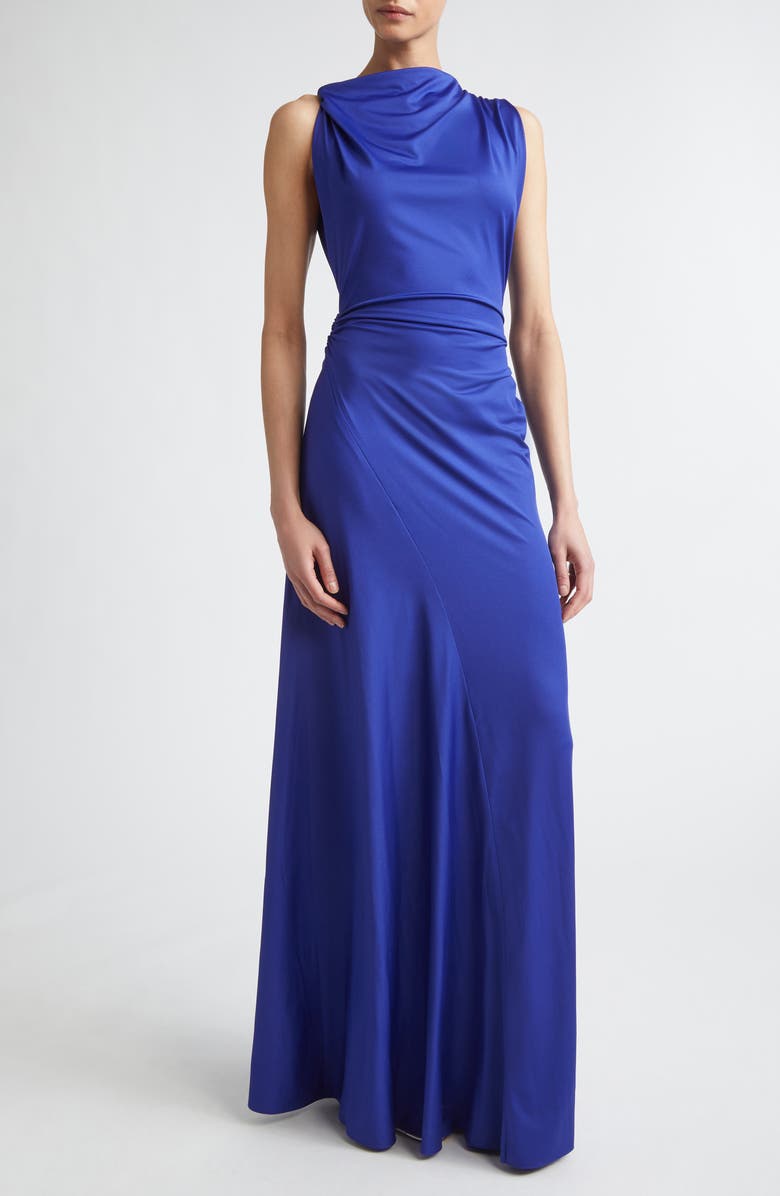 Victoria Beckham Draped Stretch Jersey Gown, Main, color, Bright Indigo