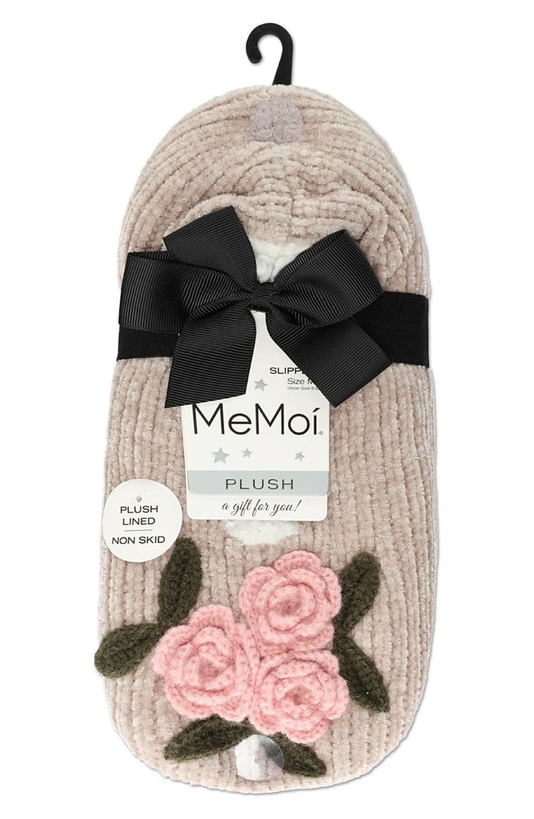 MeMoi Coming Up Roses Faux Shearling Lined Slipper Socks, Alternate, color, 