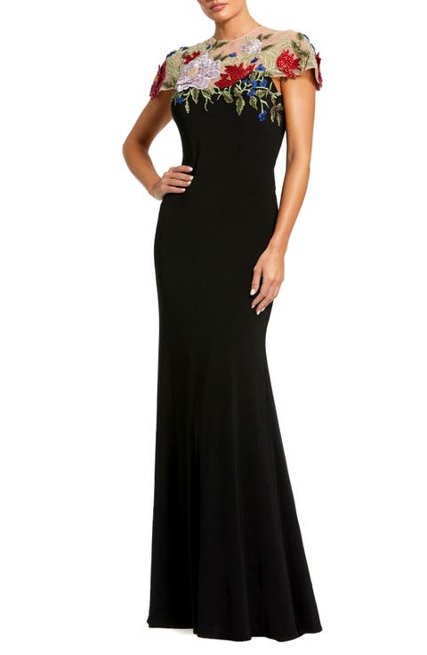 Floral Embellished Jersey Fitted Gown