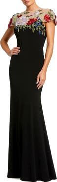 Mac Duggal Floral Embellished Jersey Fitted Gown
