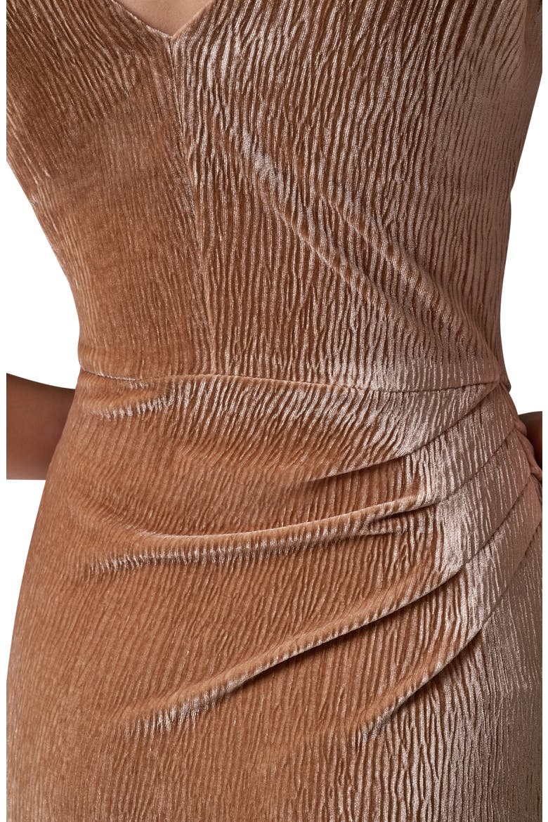 Crinkle Velvet Cocktail Sheath Dress, Alternate, color, CAMEL