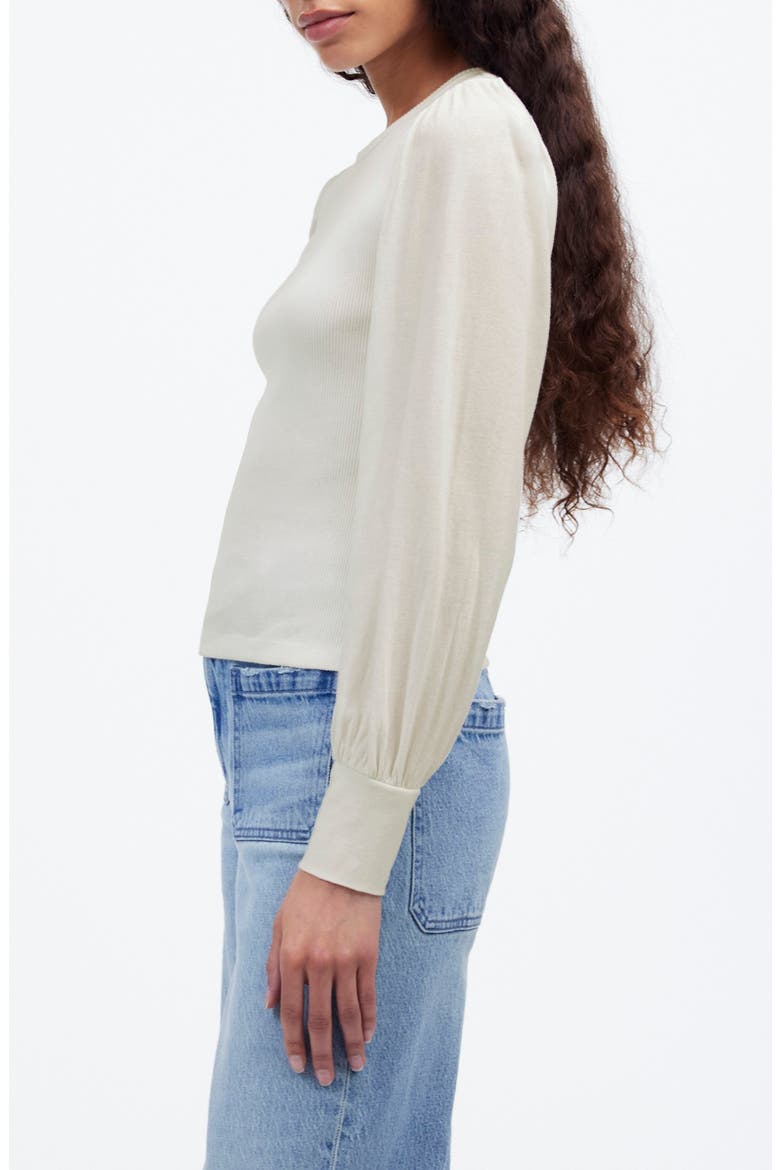 Puff Sleeve Rib Top, Alternate, color, WHITE