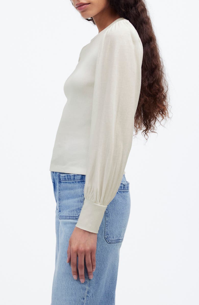 Madewell Puff Sleeve Rib Top, Alternate, color, White