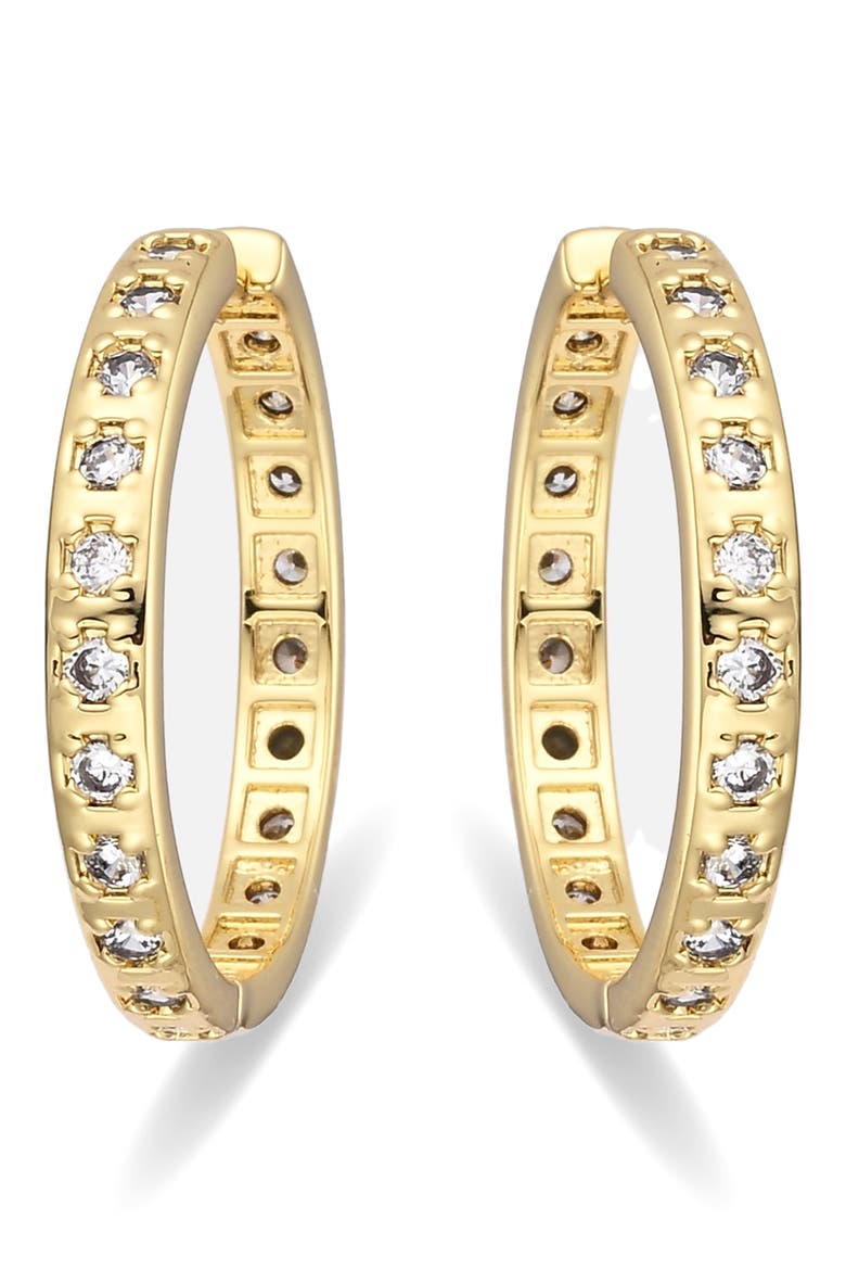 Anaya 18k Gold Plate Cubic Zirconia Hoop Earrings, Alternate, color, GOLD