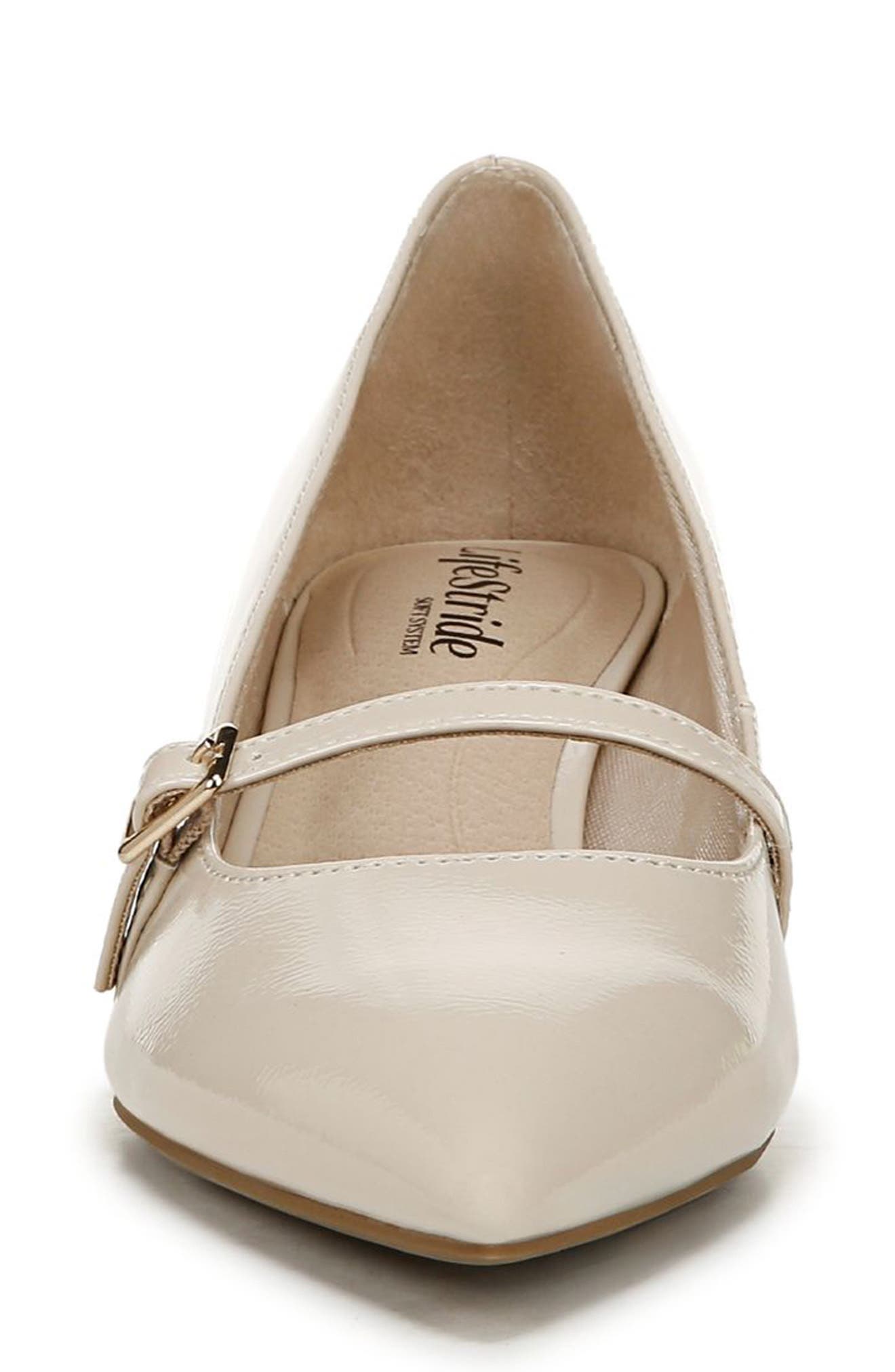Madelyn Mary Jane Pointed Toe Kitten Heel Pump, Alternate, color, ALMOND MILK