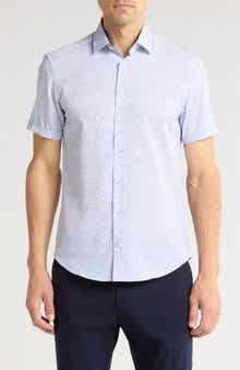 SOUL OF LONDON Short Sleeve Stretch Button-Up Sport Shirt