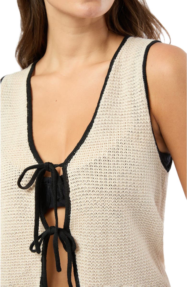 Onia Linen Knit Tie Front Tank Top, Alternate, color, Birch/Black