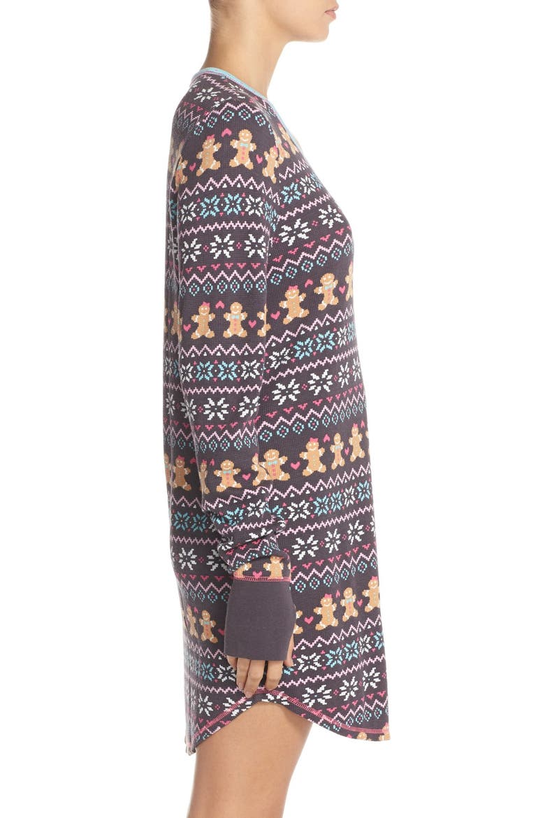 Thermal Knit Sleep Shirt, Alternate, color, CHARCOAL GINGERBREAD