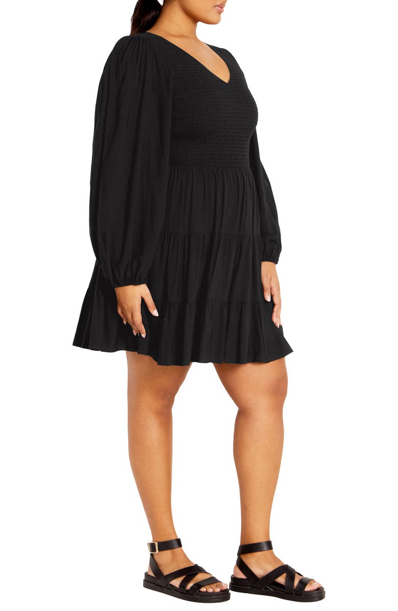 City Chic Jemma Smocked Bodice Long Sleeve Dress, Alternate, color,