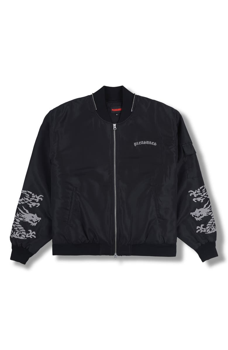 PLEASURES Dragon Water Resistant Satin Bomber Jacket, Alternate, color,