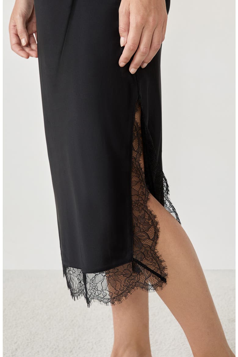 Confidence Lace Trim Stretch Satin Chemise, Alternate, color, BLACK