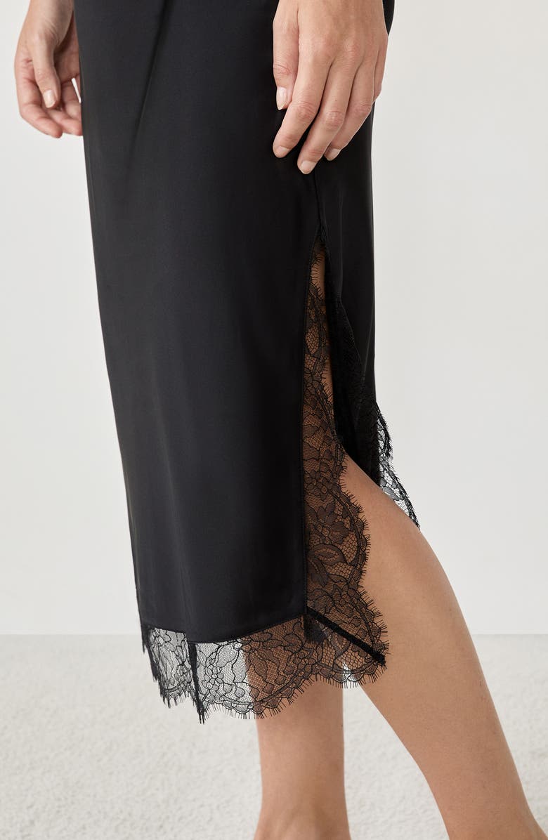 Etam Confidence Lace Trim Stretch Satin Chemise, Alternate, color, Black