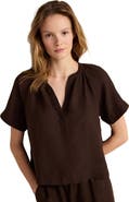 Haven Well Within Linen Gathered V-Neck Top