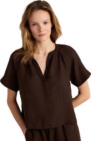 Haven Well Within Linen Gathered V-Neck Top
